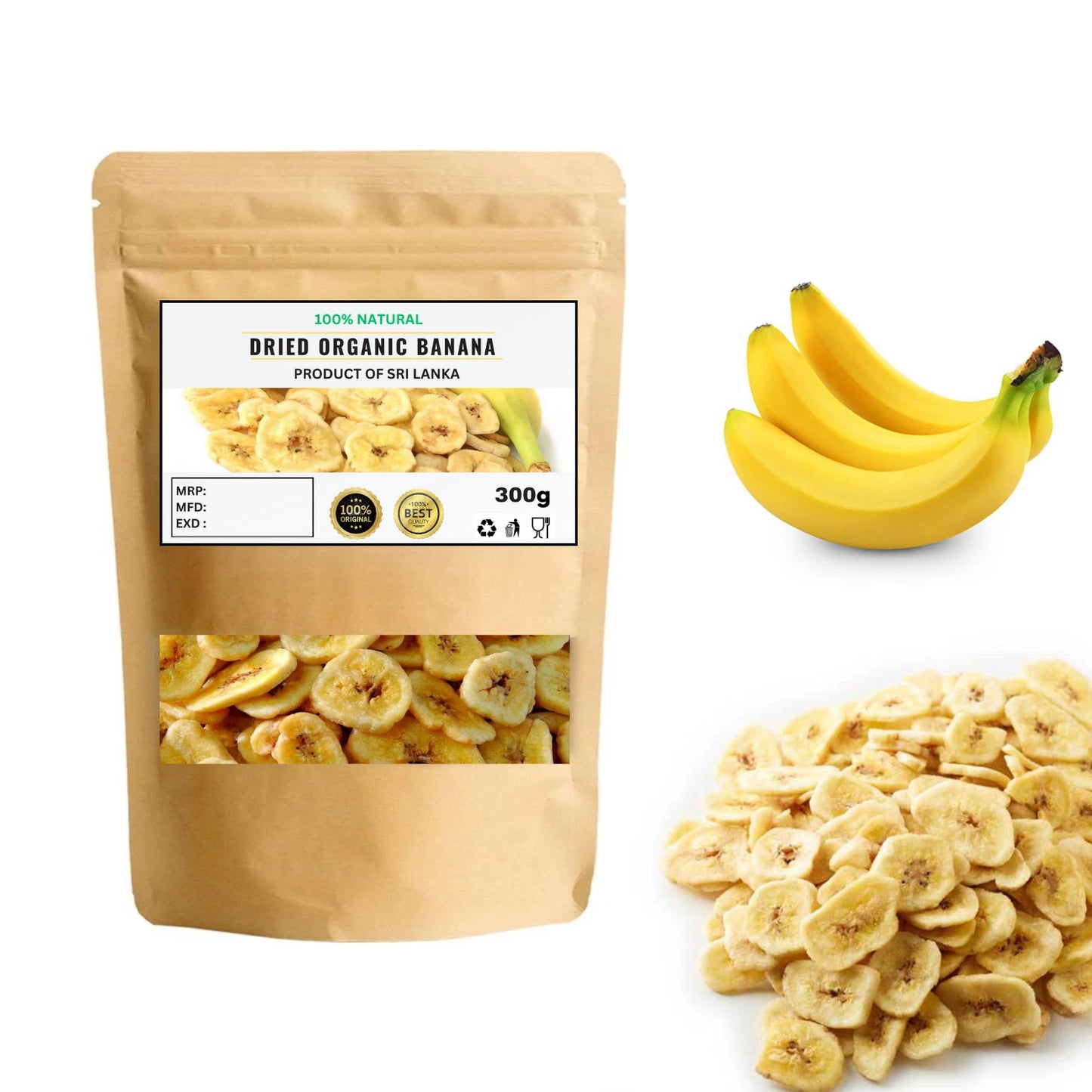 Organic Banana Chips - 100% Pure Natural Dried Banana,Kosher, Vegan