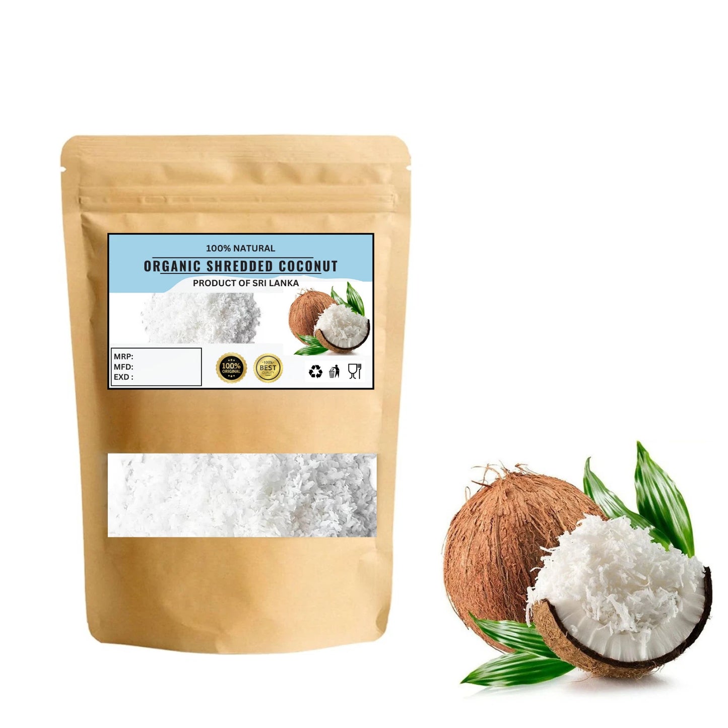 Organic Shredded Coconut - Non-GMO, Kosher, Raw, Vegan - ceylon Coconut