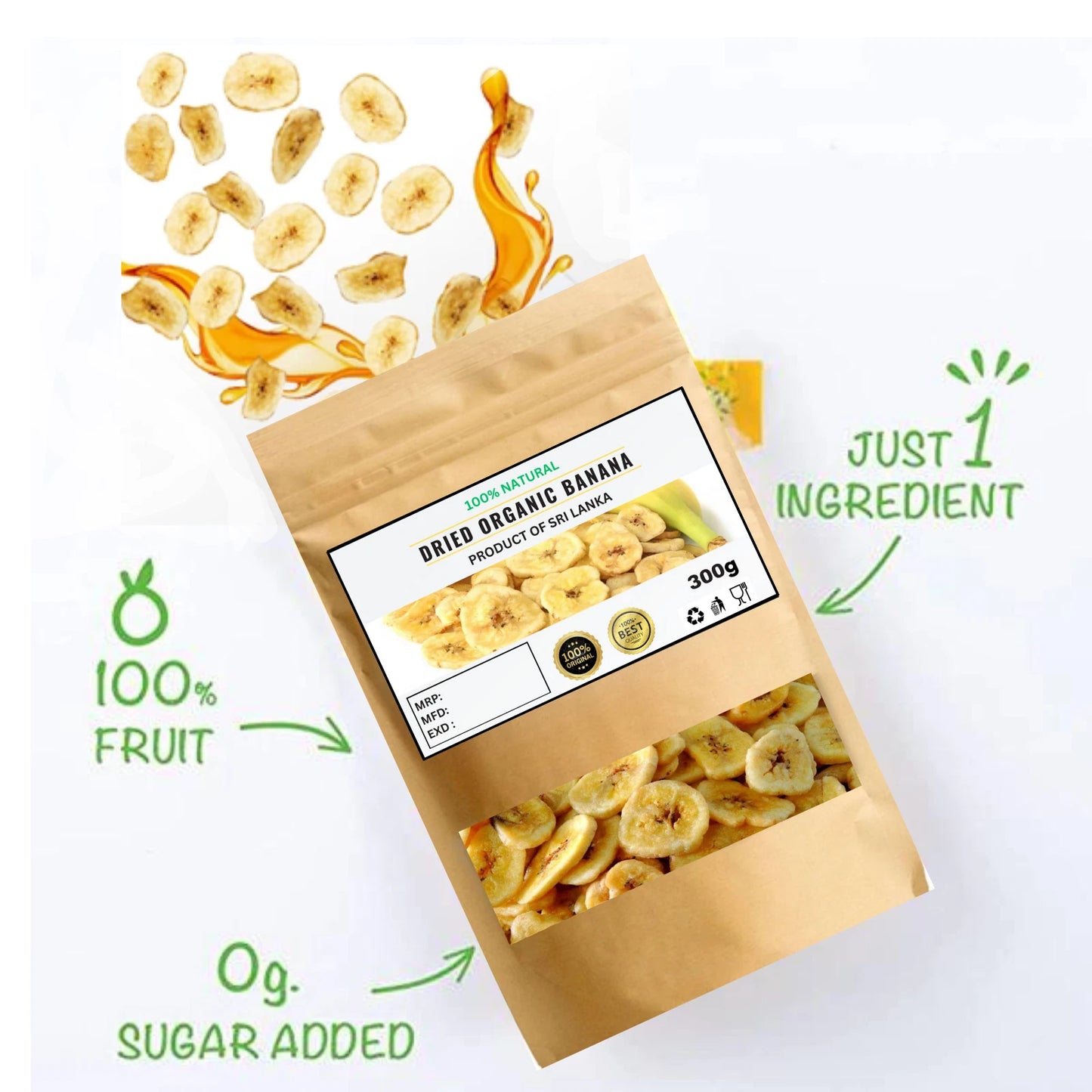 Organic Banana Chips - 100% Pure Natural Dried Banana,Kosher, Vegan