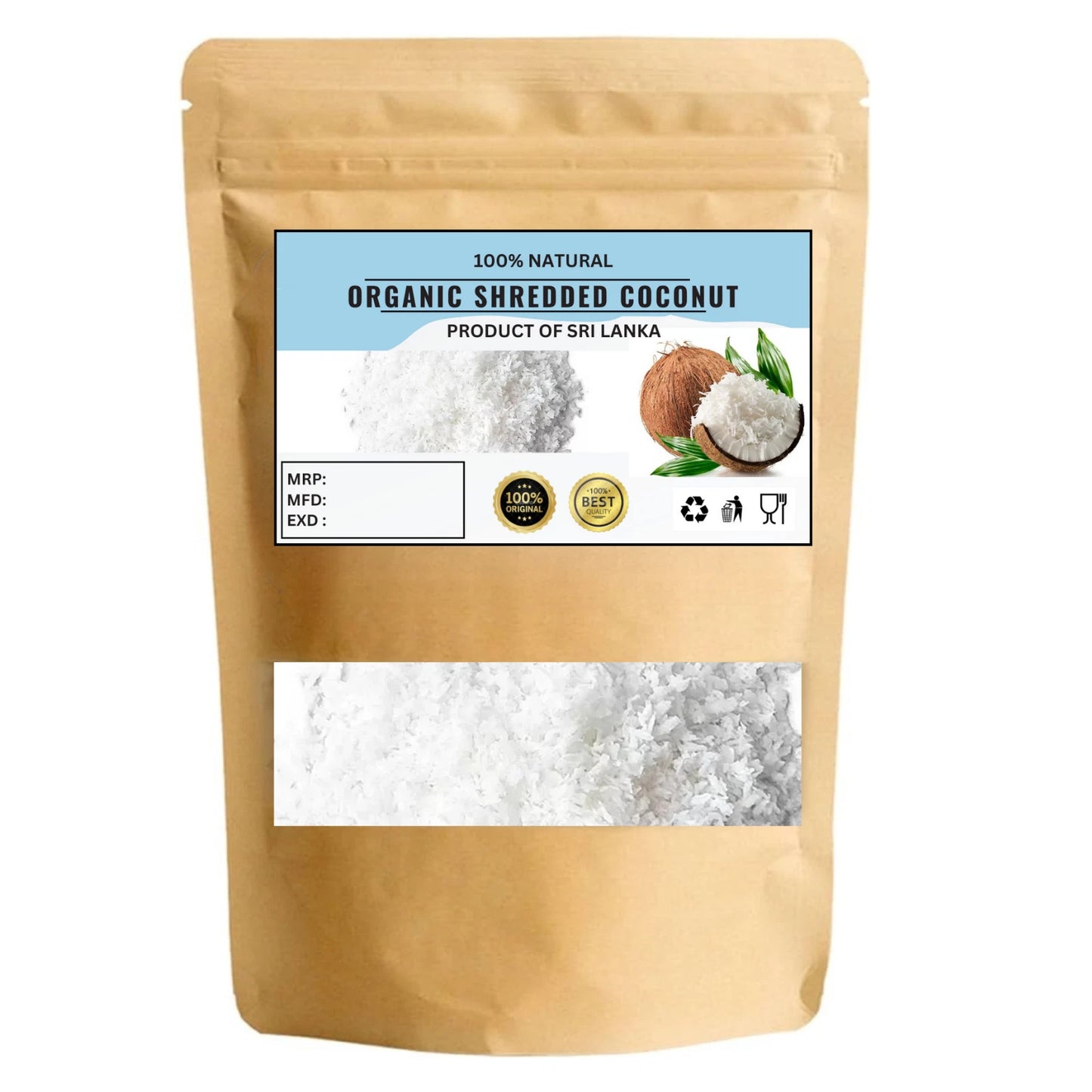 Organic Shredded Coconut - Non-GMO, Kosher, Raw, Vegan - ceylon Coconut