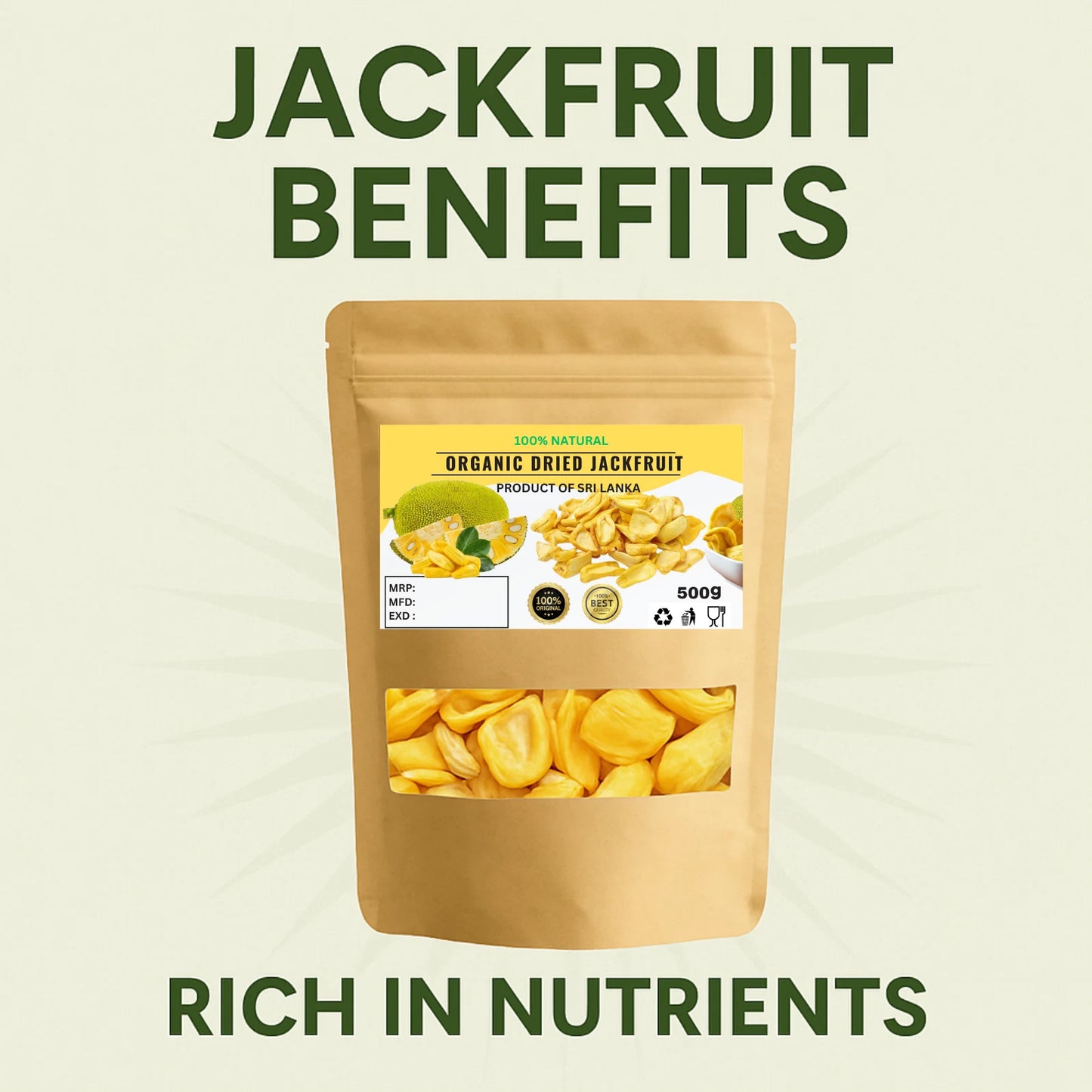 Organic Dried Jackfruit - 100% Pure Natural Dried Jackfruit Premium Quality!
