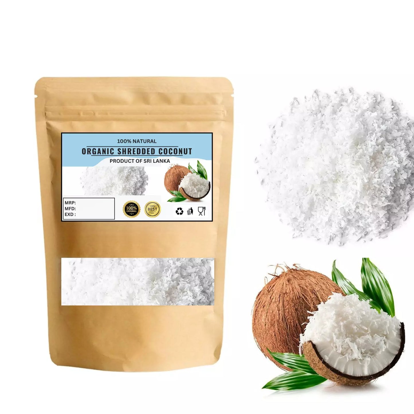 Organic Shredded Coconut - Non-GMO, Kosher, Raw, Vegan - ceylon Coconut